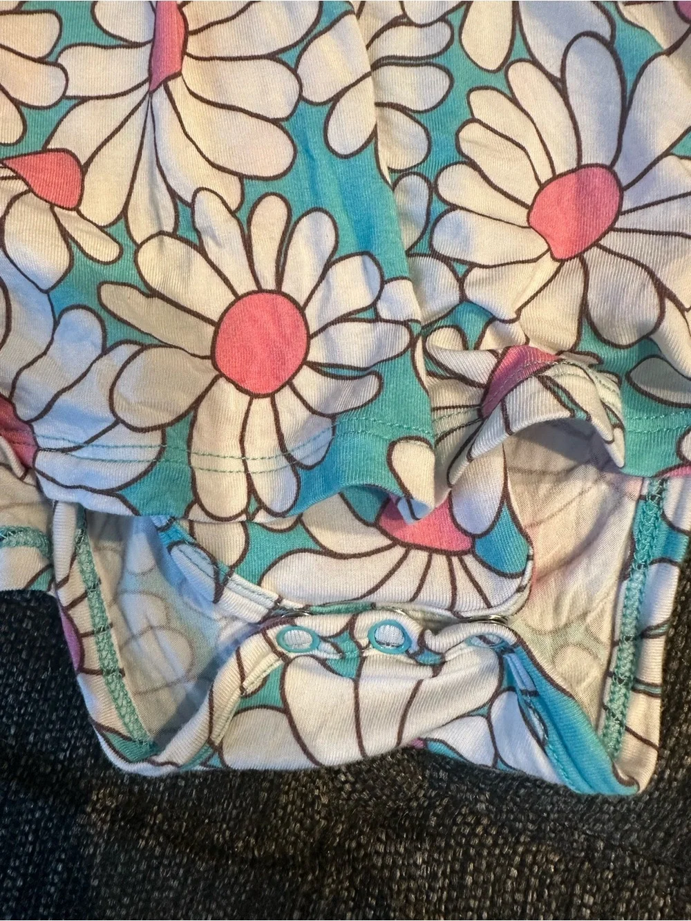 Baby Girls' Floral Daisy One-Piece Romper - Pink & Aqua 3-6 month, Posh Peanut